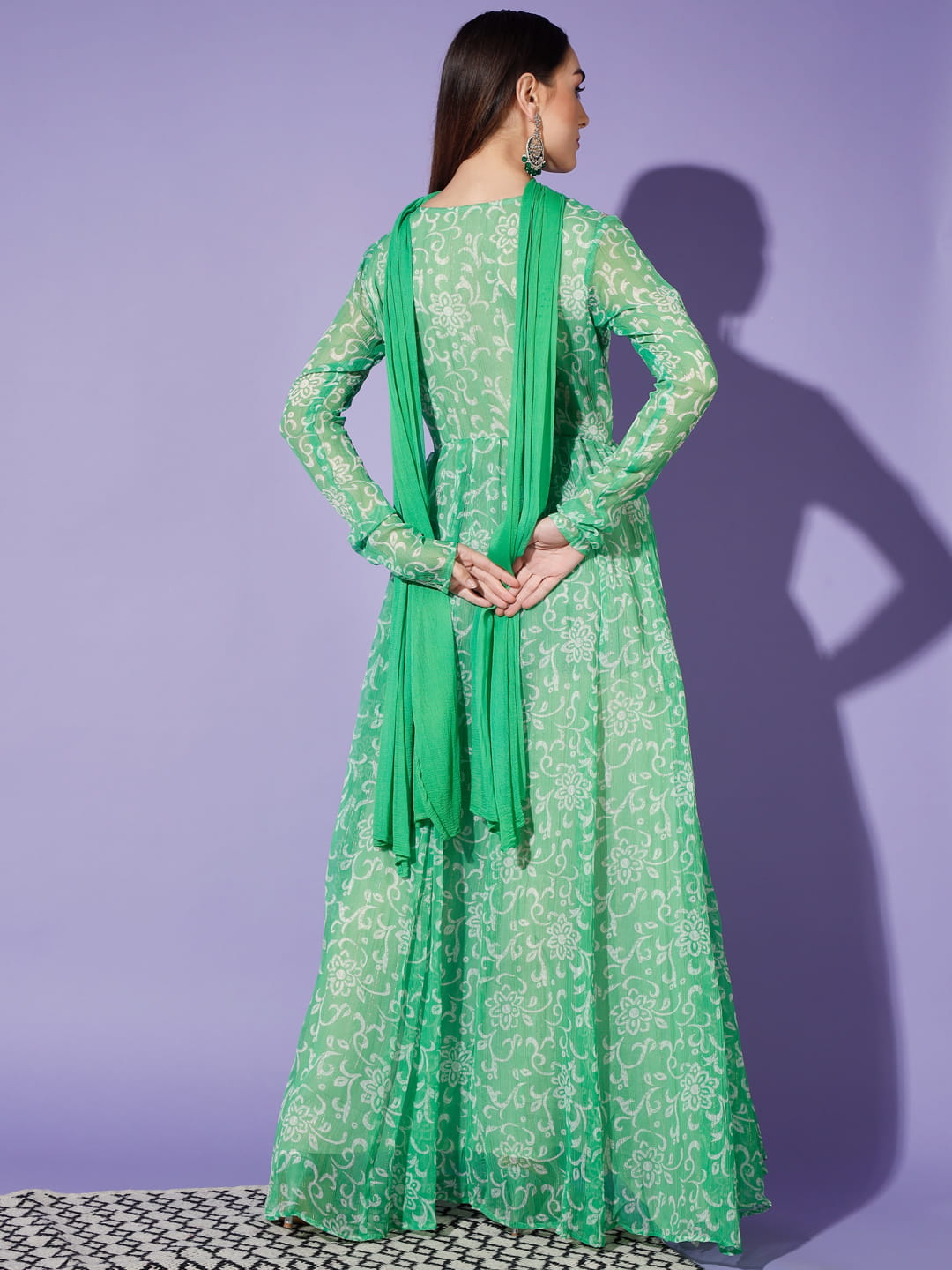 Verdant Visions: A Green Printed Kurti and Dupatta Set for Women | Hues of India