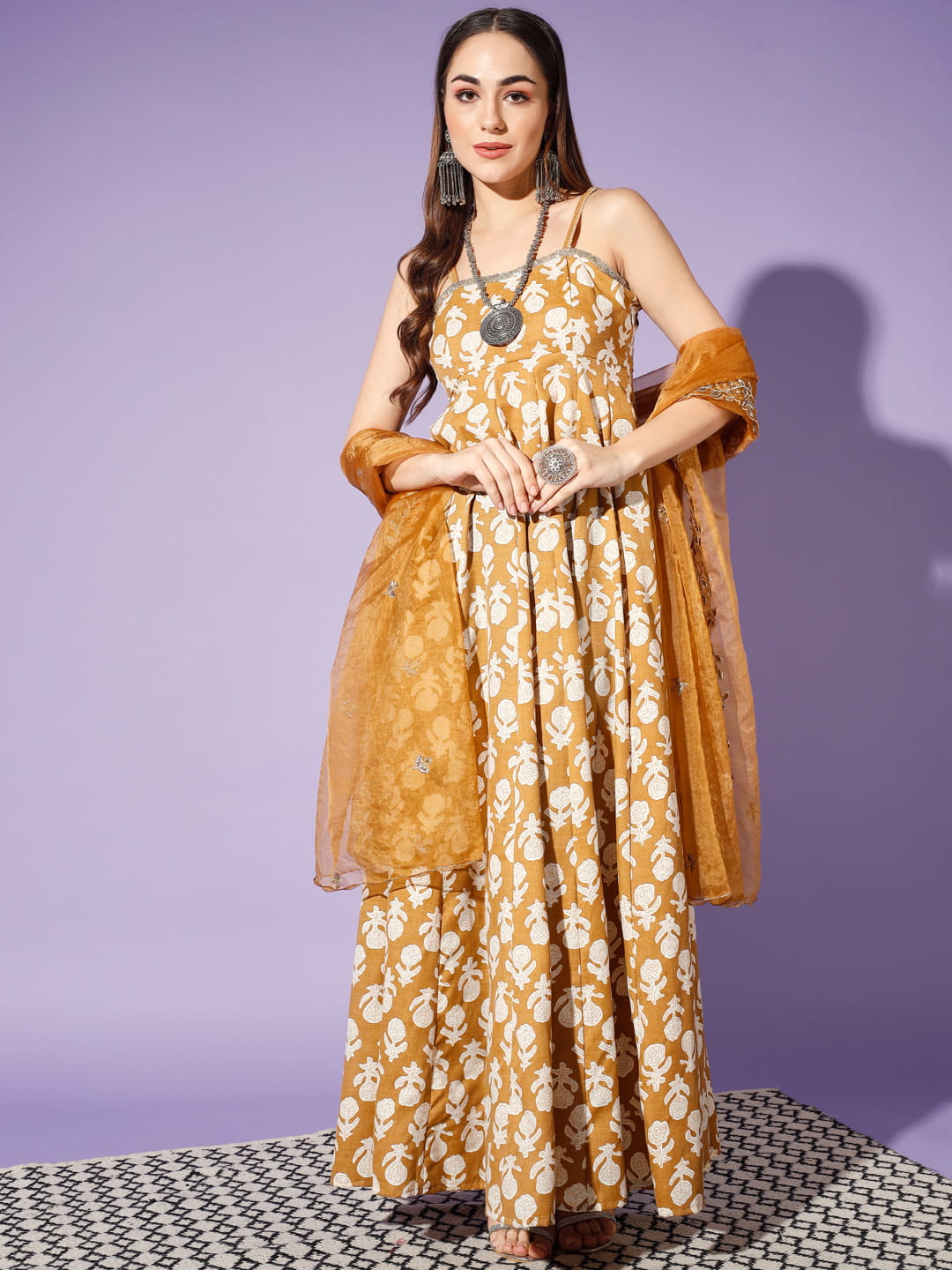 Mustard Magic: A Kurti with Organza Dupatta | Hues of India