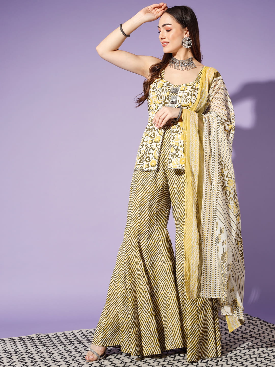 Golden Glow: A Yellow Printed 3 Piece Suit | Hues of India