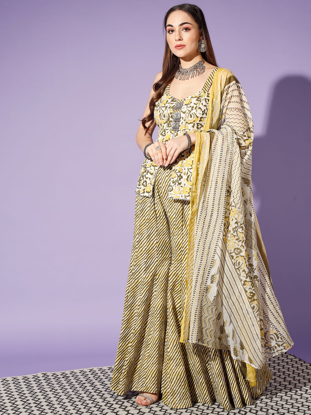 Golden Glow: A Yellow Printed 3 Piece Suit | Hues of India