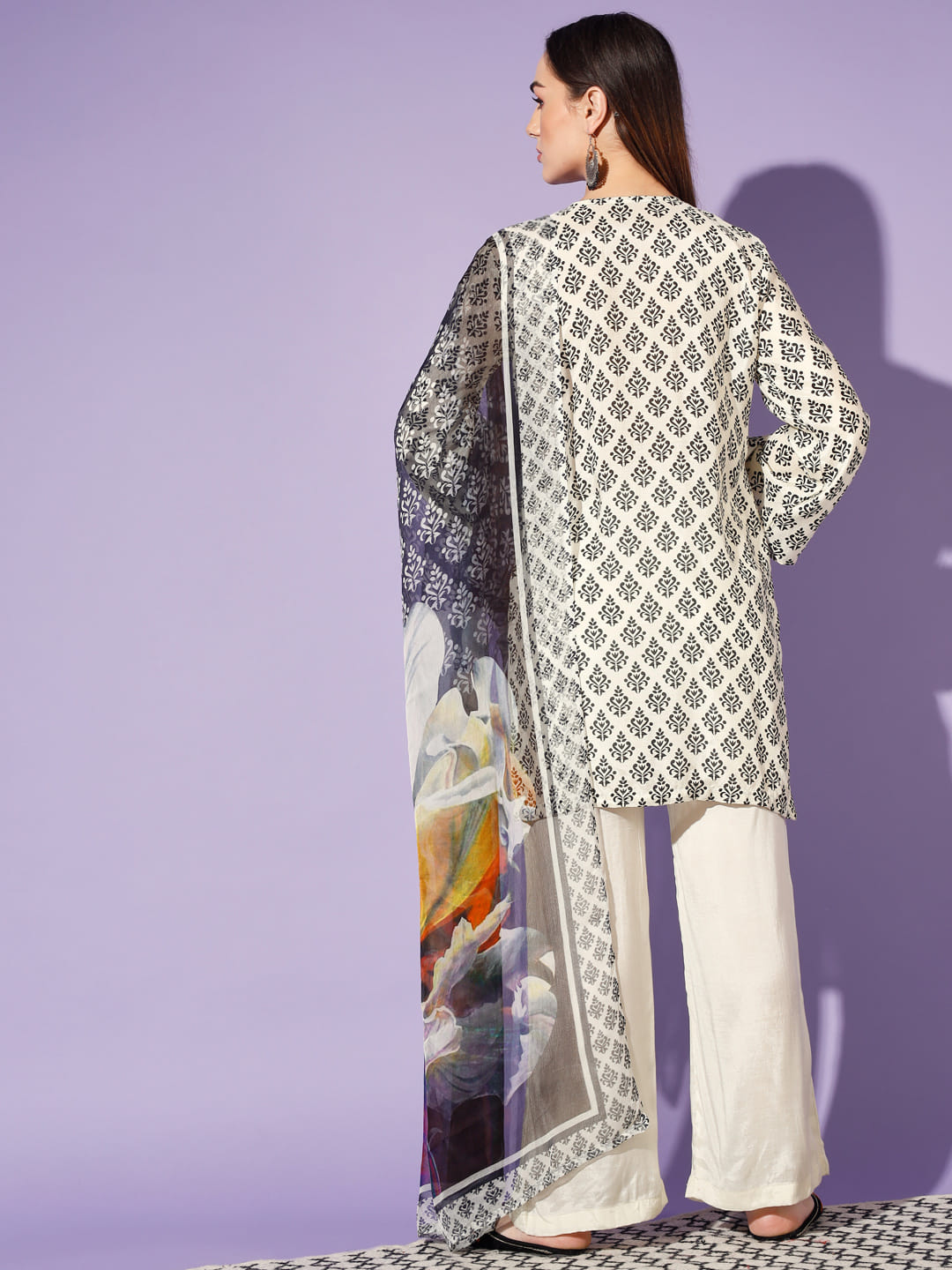 Monochrome Majesty: A Cream and Black Printed Suit | Hues of India