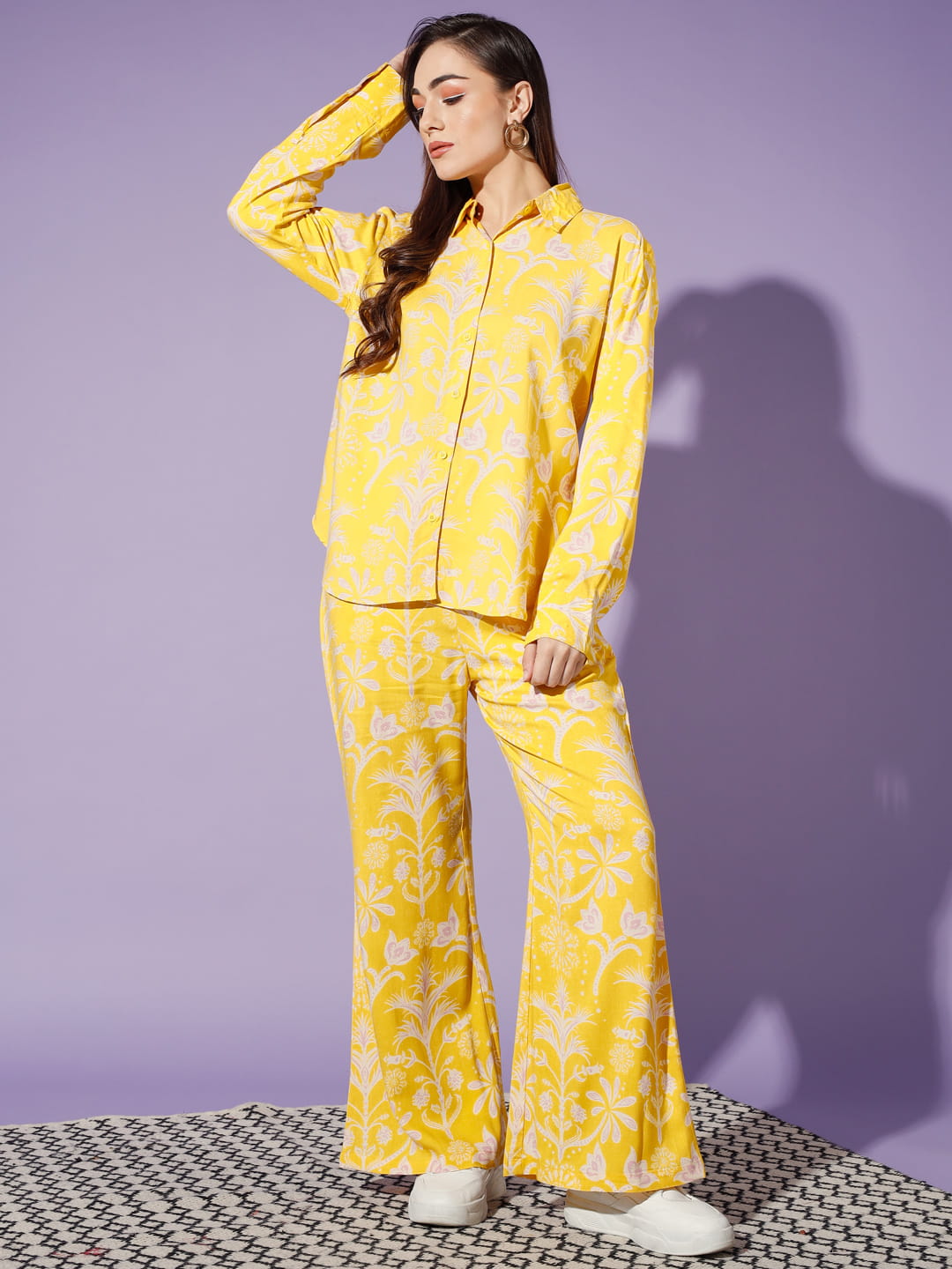 Sunflower Dreams: A Rayon Co-ord Set in Yellow | Hues of India