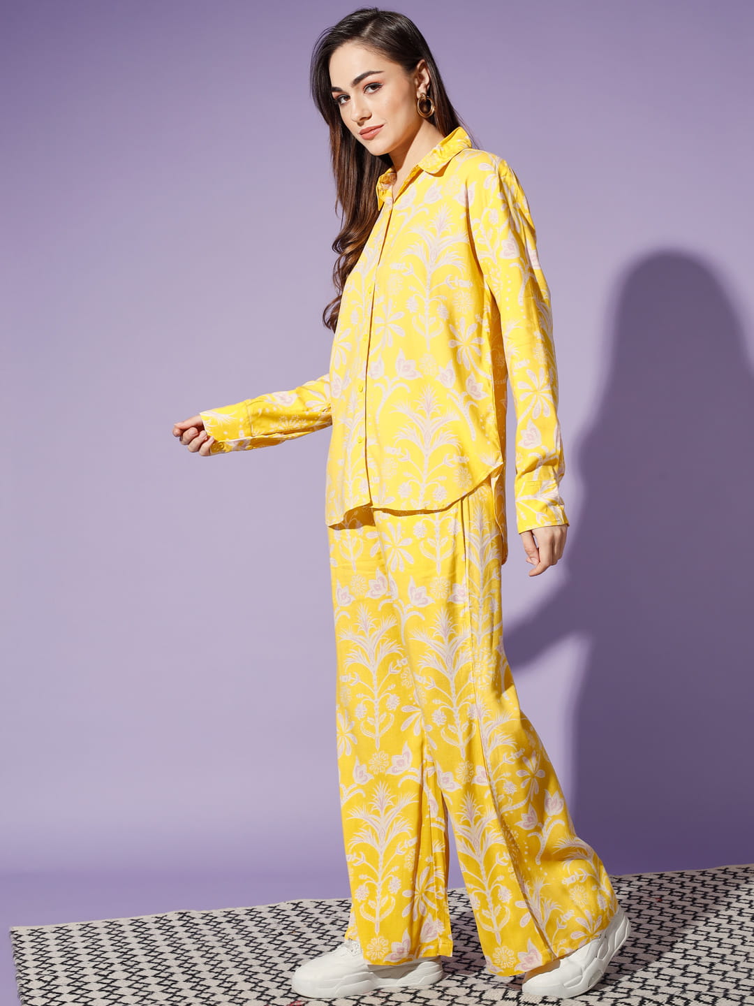 Sunflower Dreams: A Rayon Co-ord Set in Yellow | Hues of India