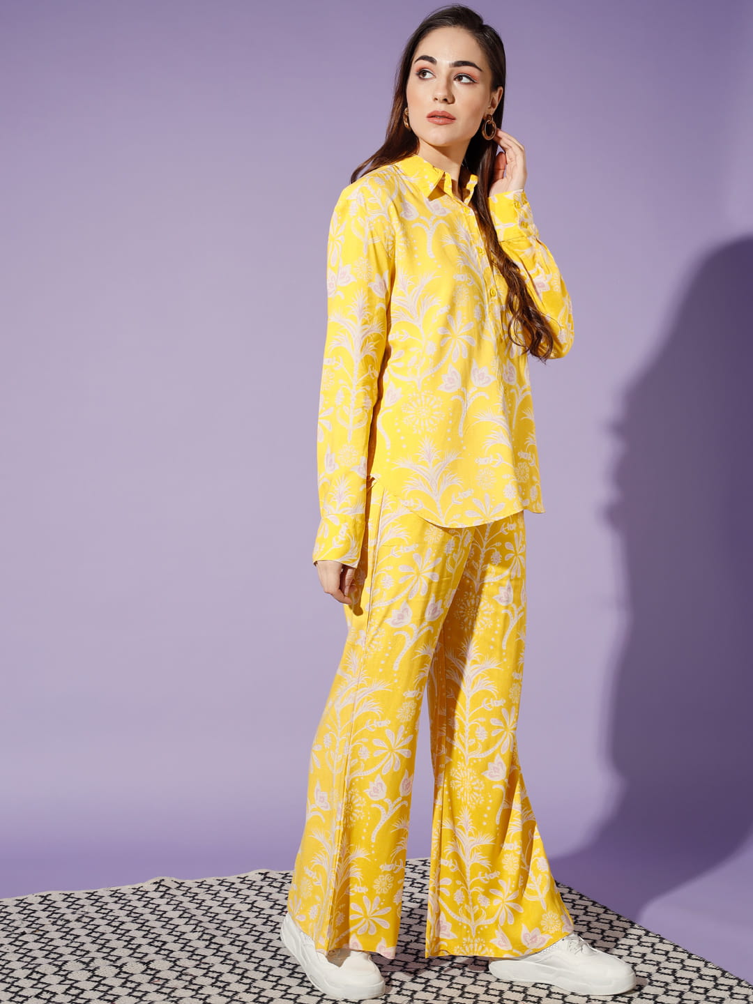 Sunflower Dreams: A Rayon Co-ord Set in Yellow | Hues of India