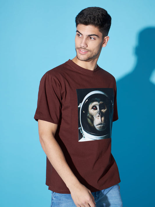 Earthly Elegance: Brown Printed T-Shirt