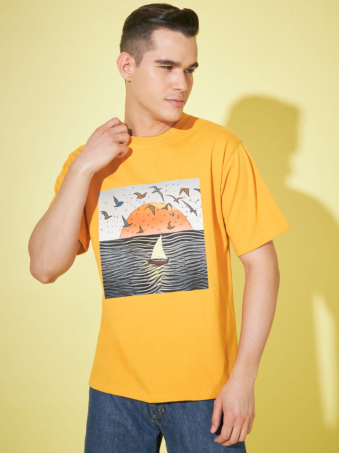 Golden Elegance: Mustard Printed T-Shirt