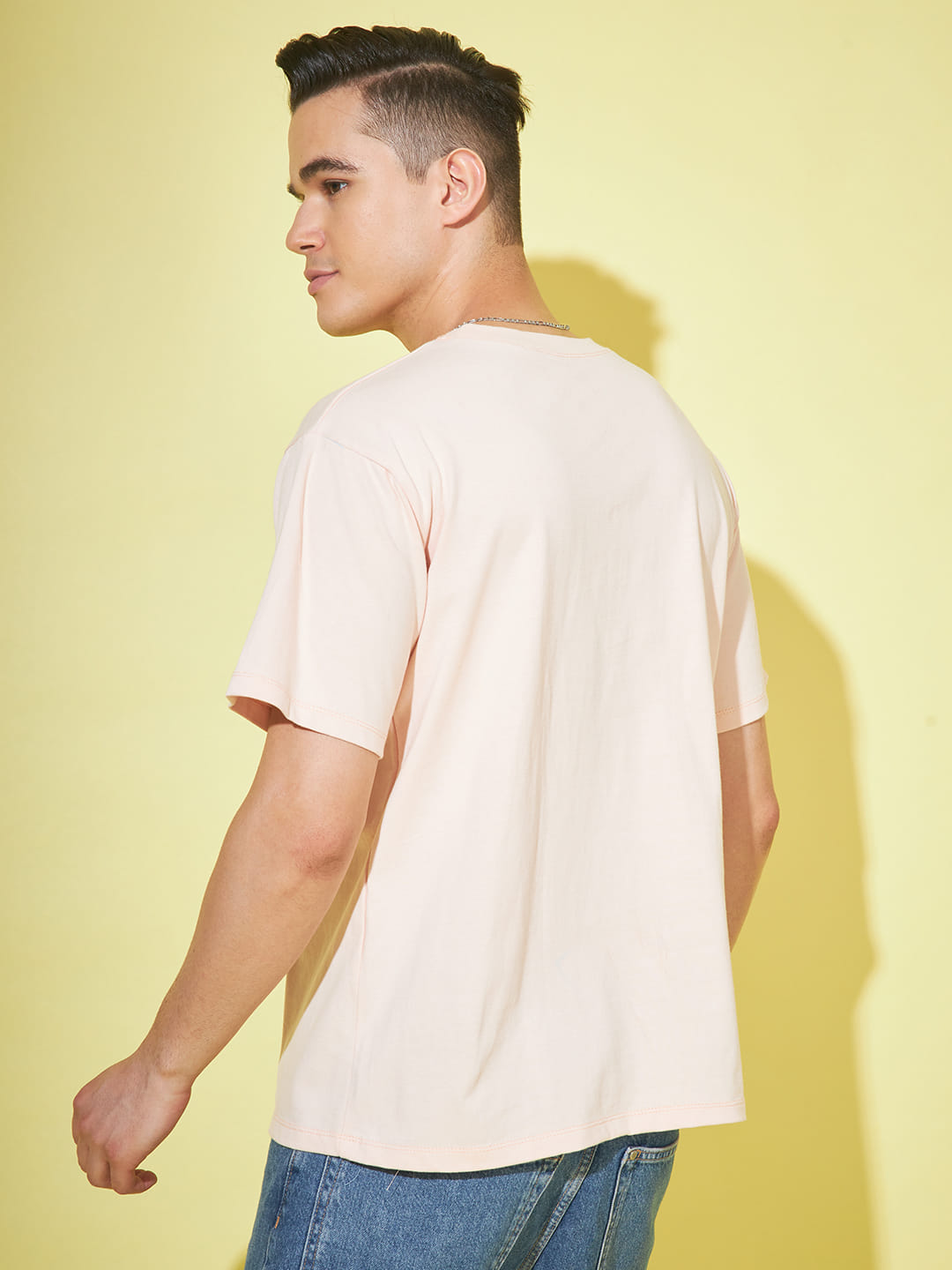 Ethereal Blush: Light Pink Printed Men's Oversized T-Shirt