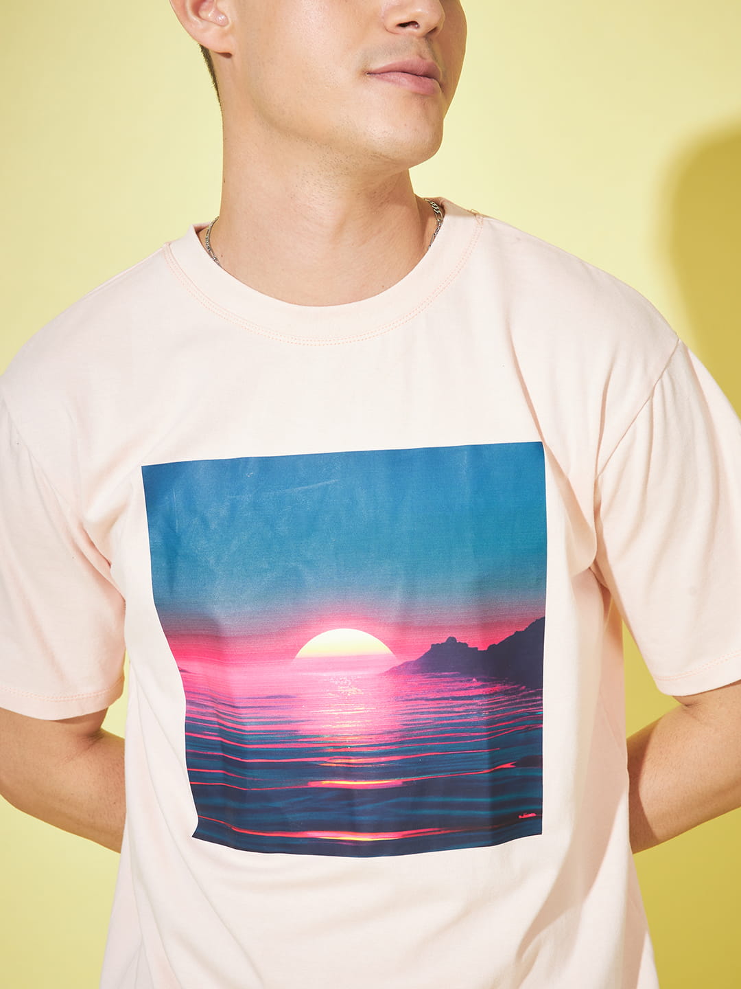 Ethereal Blush: Light Pink Printed Men's Oversized T-Shirt