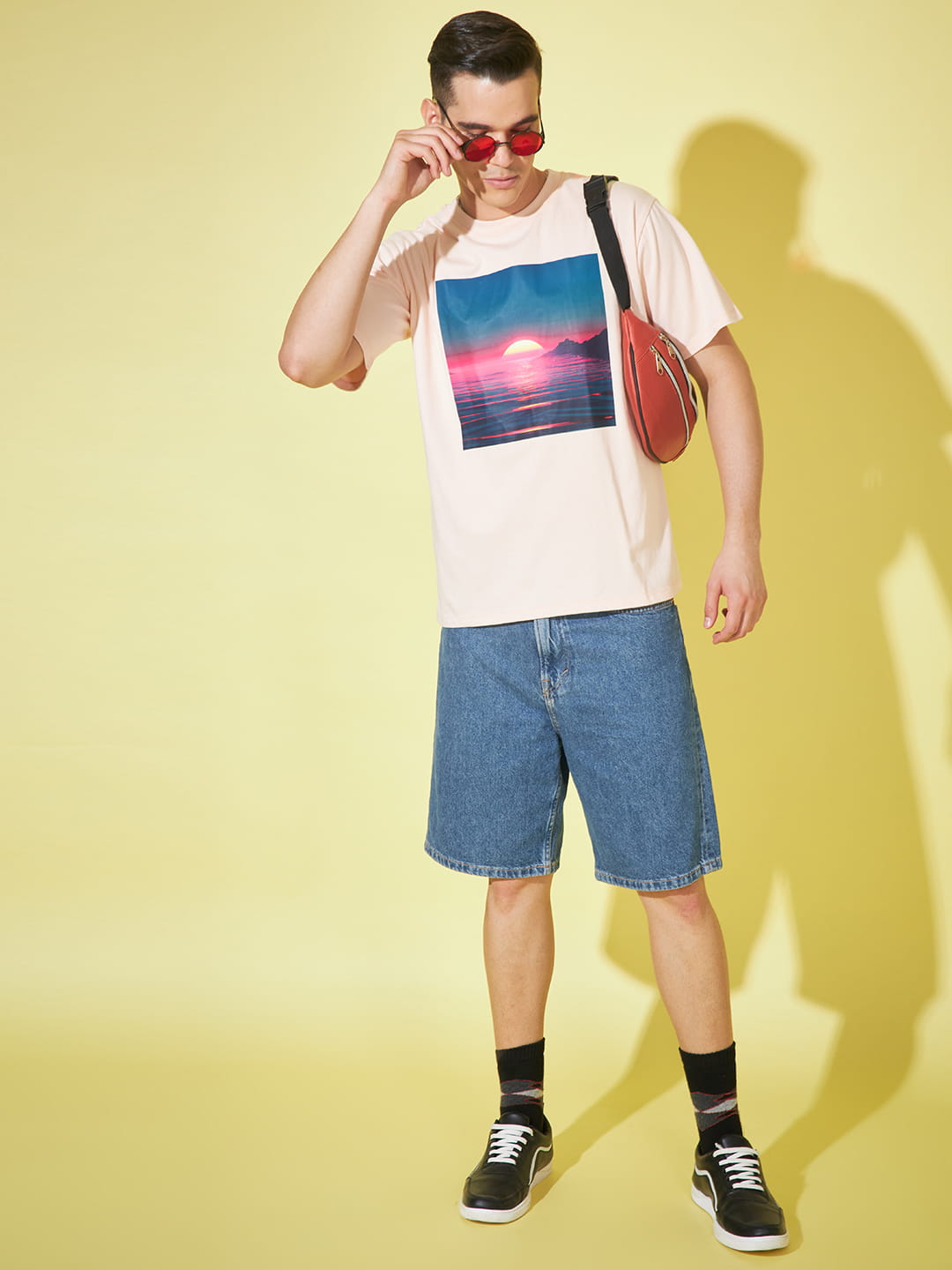 Ethereal Blush: Light Pink Printed Men's Oversized T-Shirt