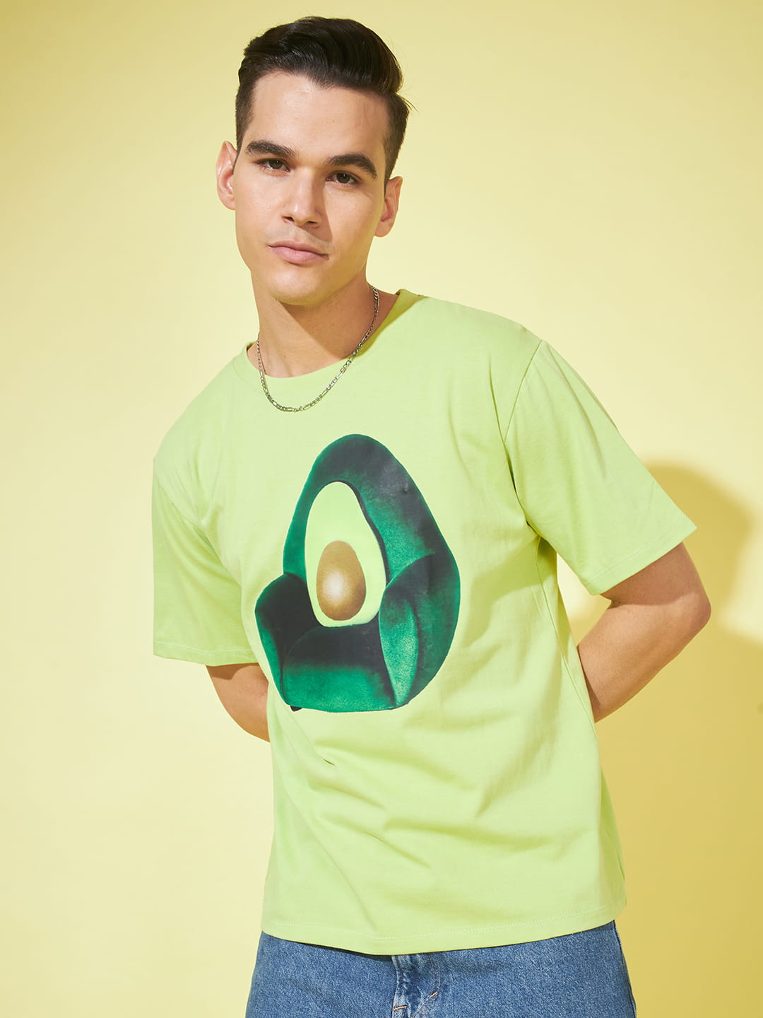 Nature's Canvas: Green Printed Men's Oversized T-Shirt