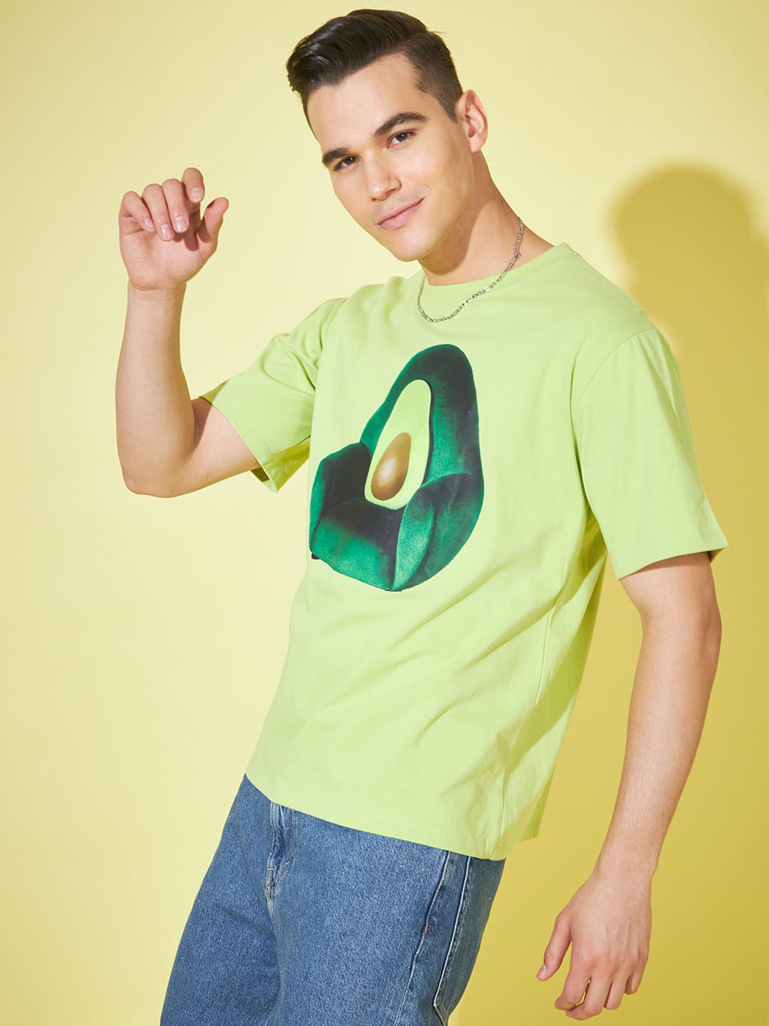 Nature's Canvas: Green Printed Men's Oversized T-Shirt