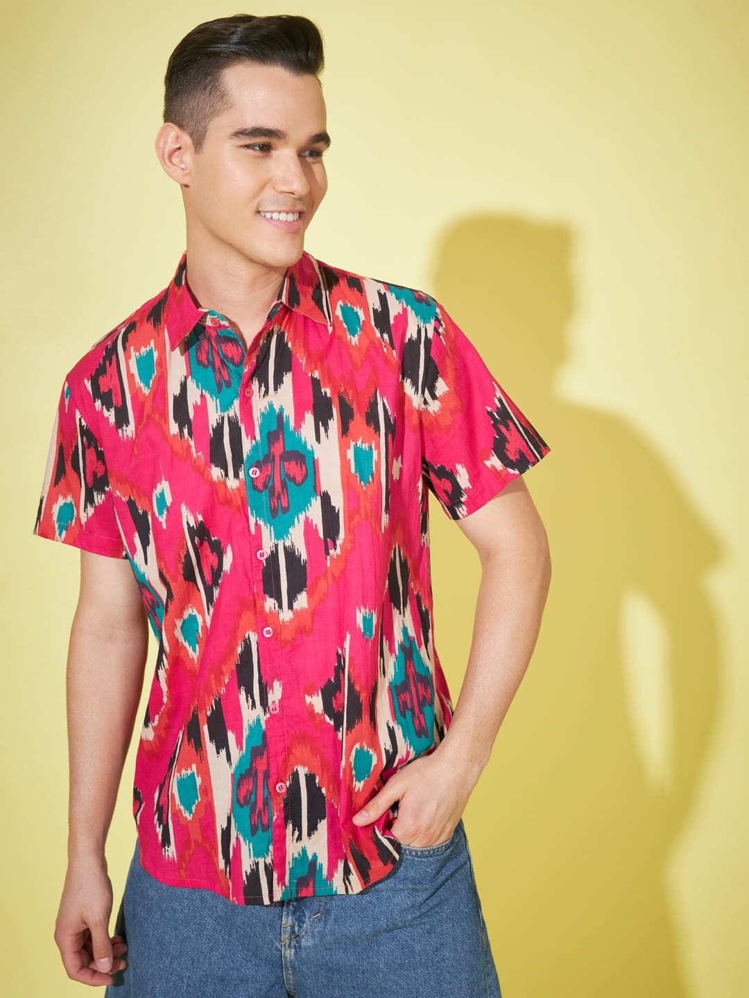 Subtle Charisma: Men's Pink Printed Half Sleeve Shirt