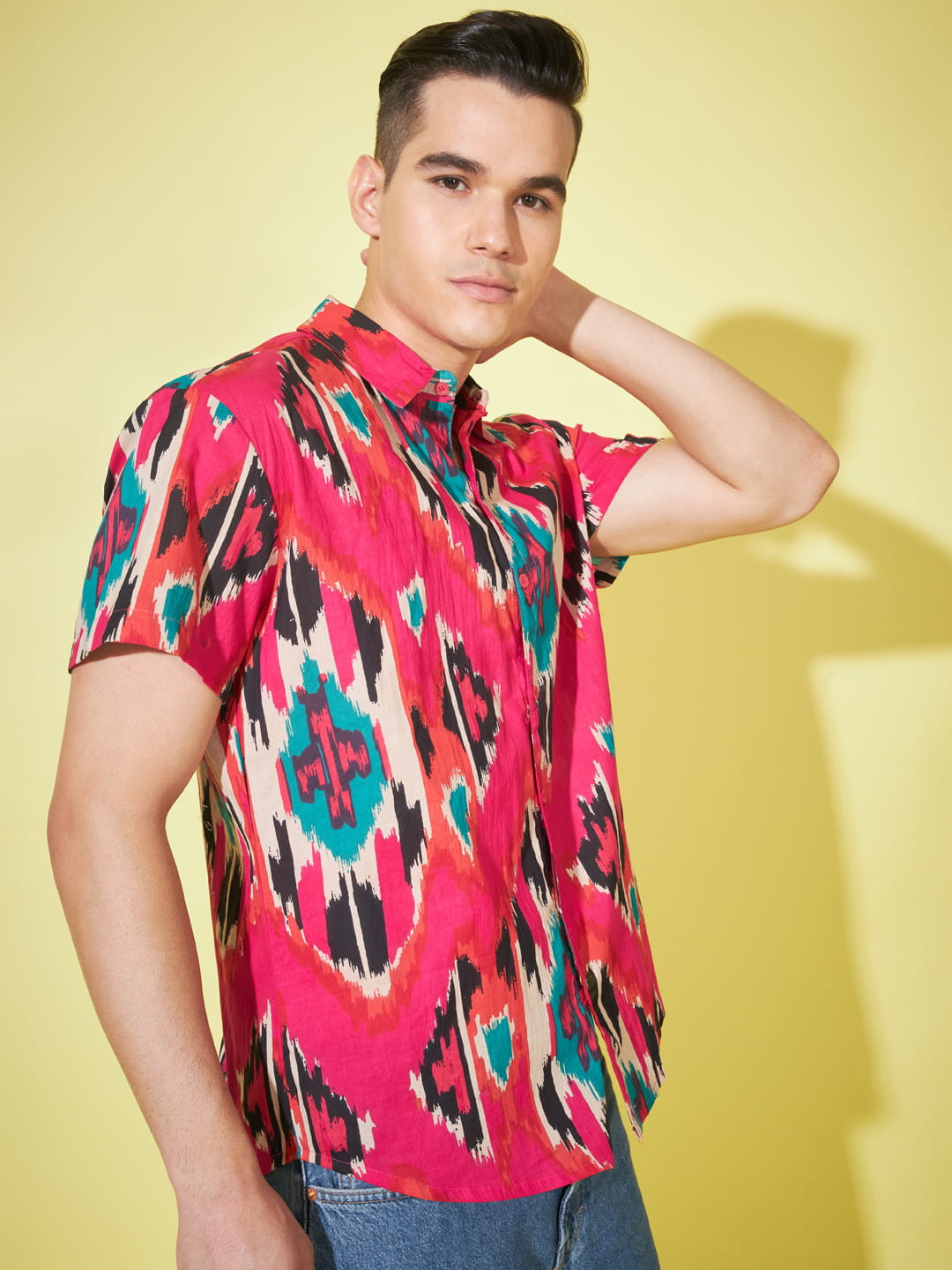 Subtle Charisma: Men's Pink Printed Half Sleeve Shirt