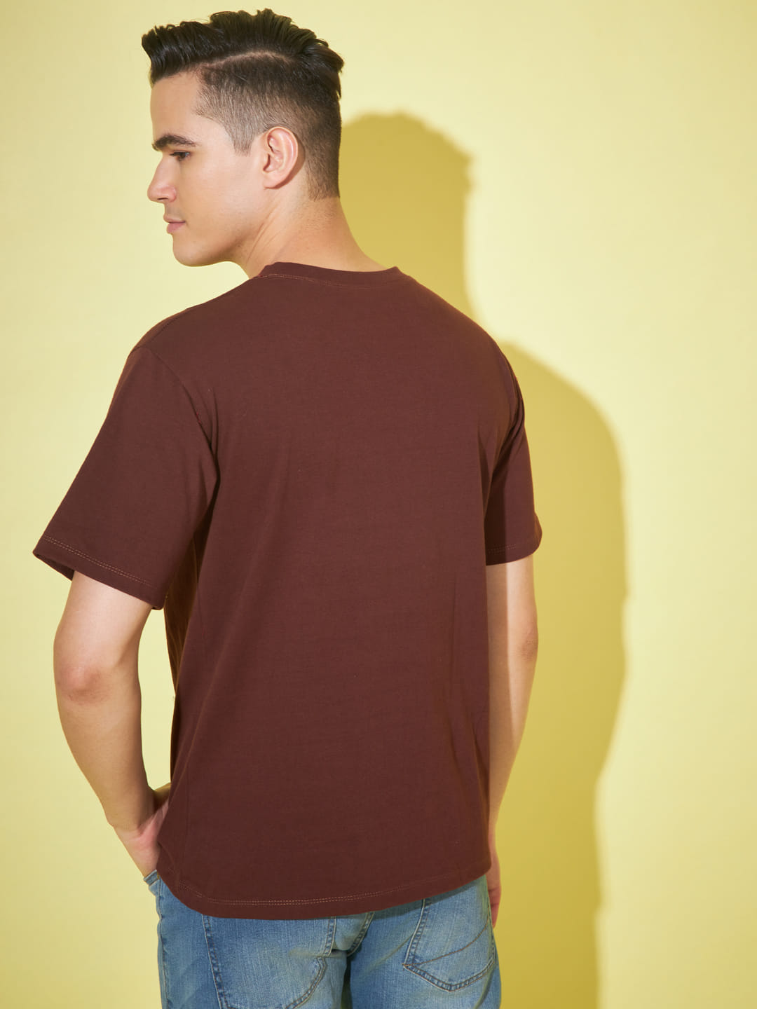 Earthly Expression: Brown Printed Men's Oversized T-Shirt