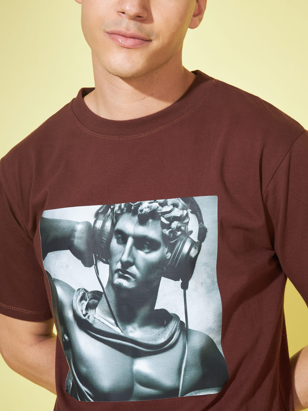 Earthly Expression: Brown Printed Men's Oversized T-Shirt