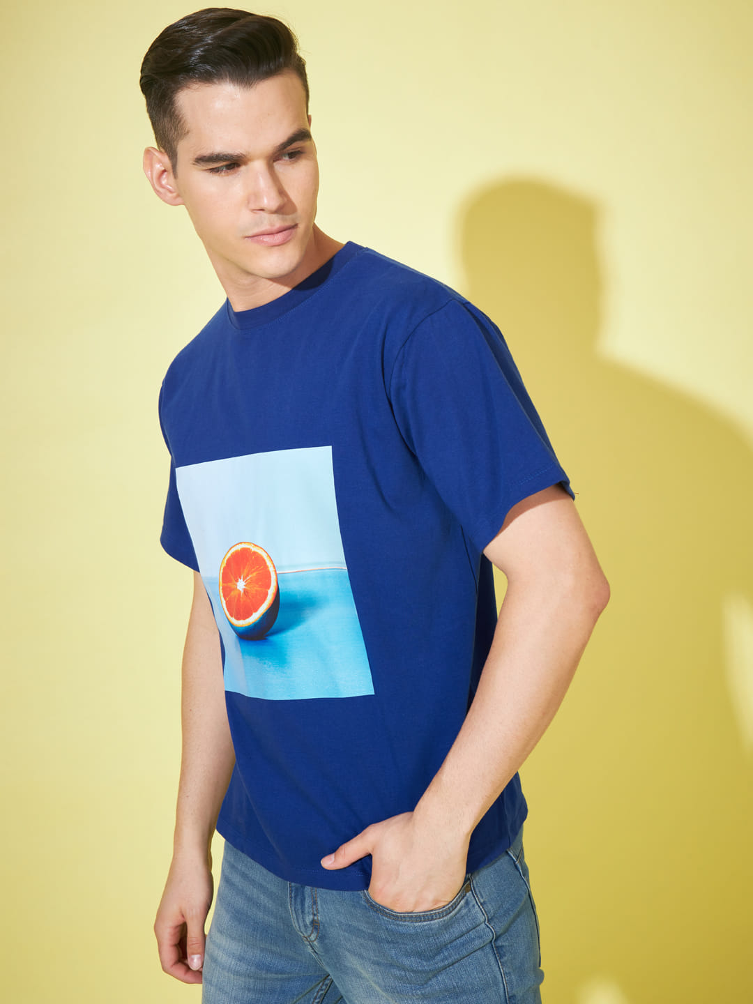 Citrus Splash: Printed Blue T-Shirt