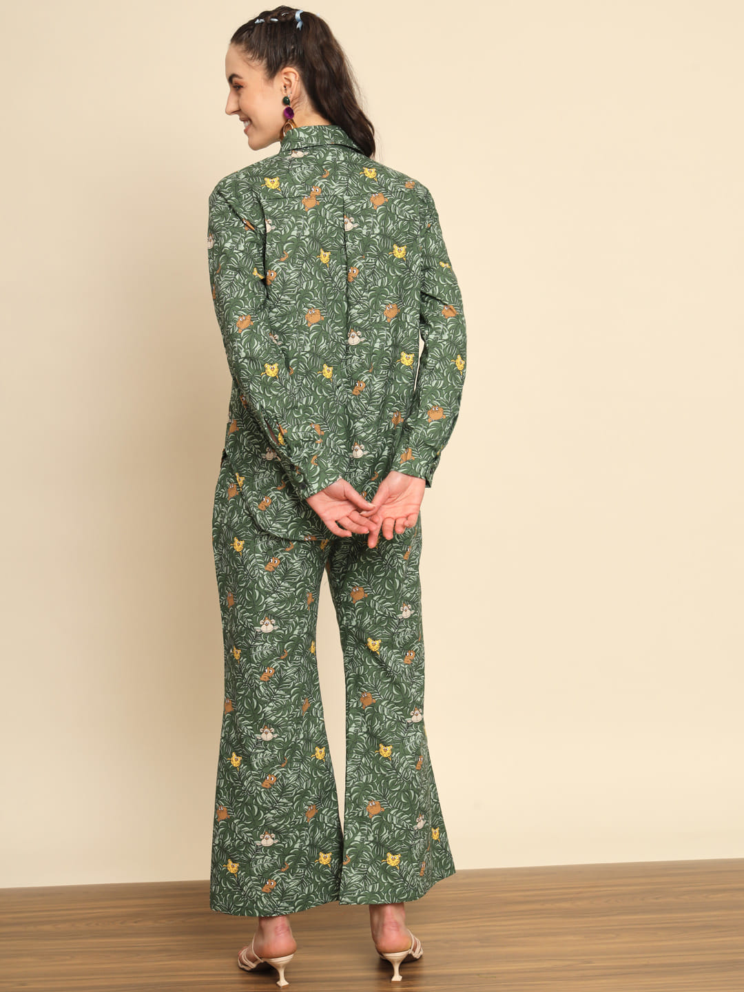 Verdant Melodies: A Green Printed Denim Coord Set | Hues of India