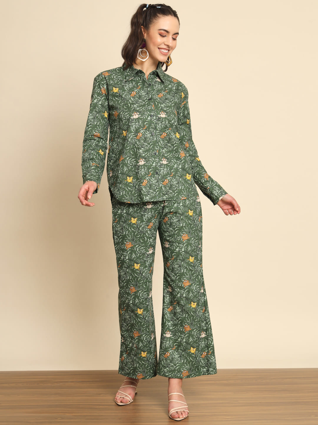 Verdant Melodies: A Green Printed Denim Coord Set | Hues of India