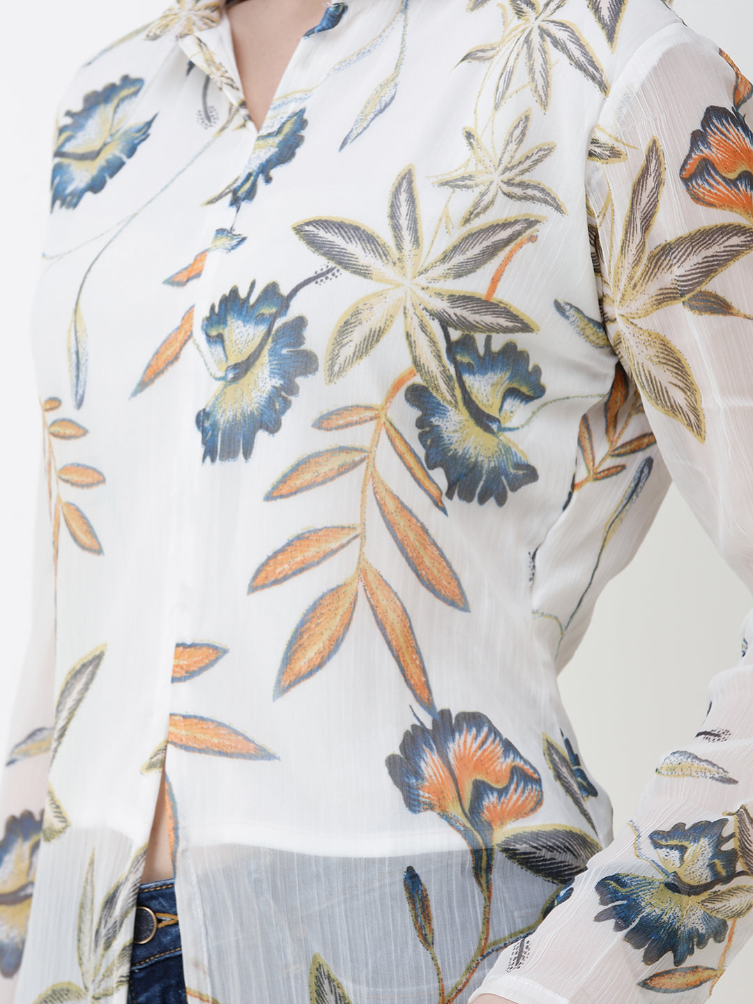 SCORPIUS White Floral Print Long Top