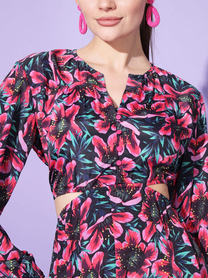 Blossom in Darkness: Multicolour Floral Dress