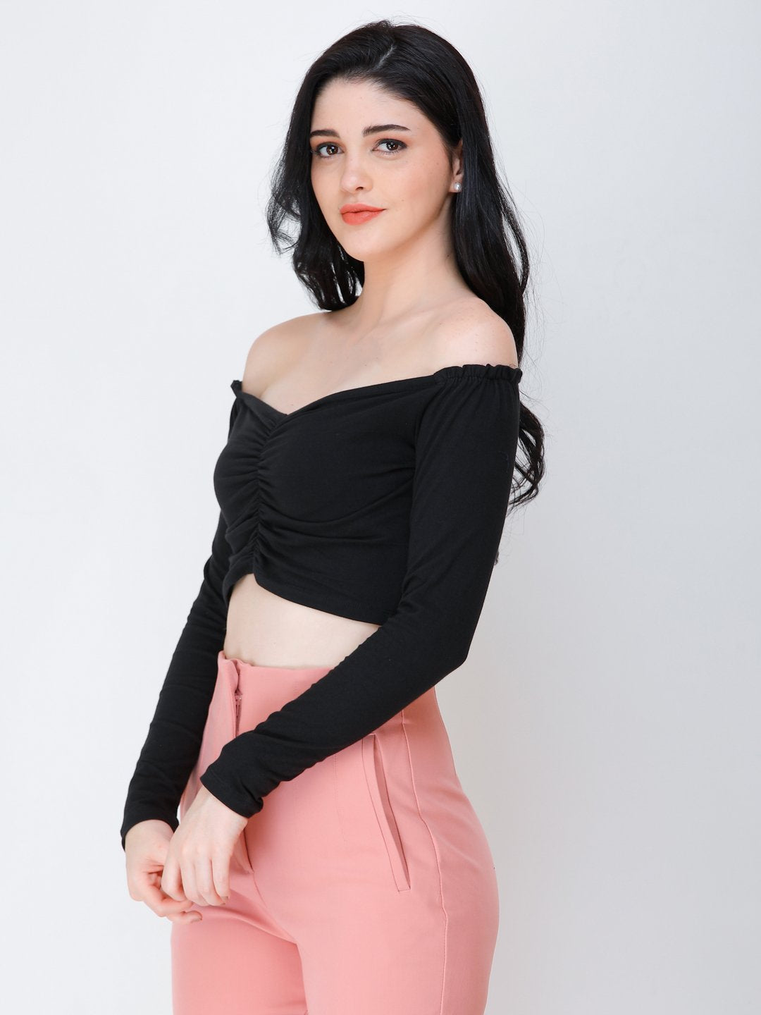 SCORPIUS Black off shoulder crop top