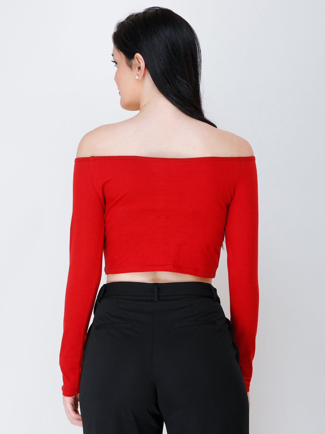 SCORPIUS Maroon off shoulder crop top