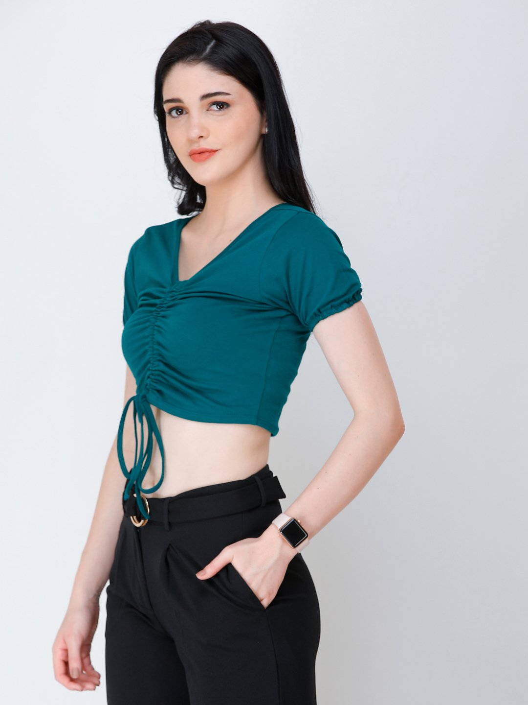 SCORPIUS Teal styled front crop top