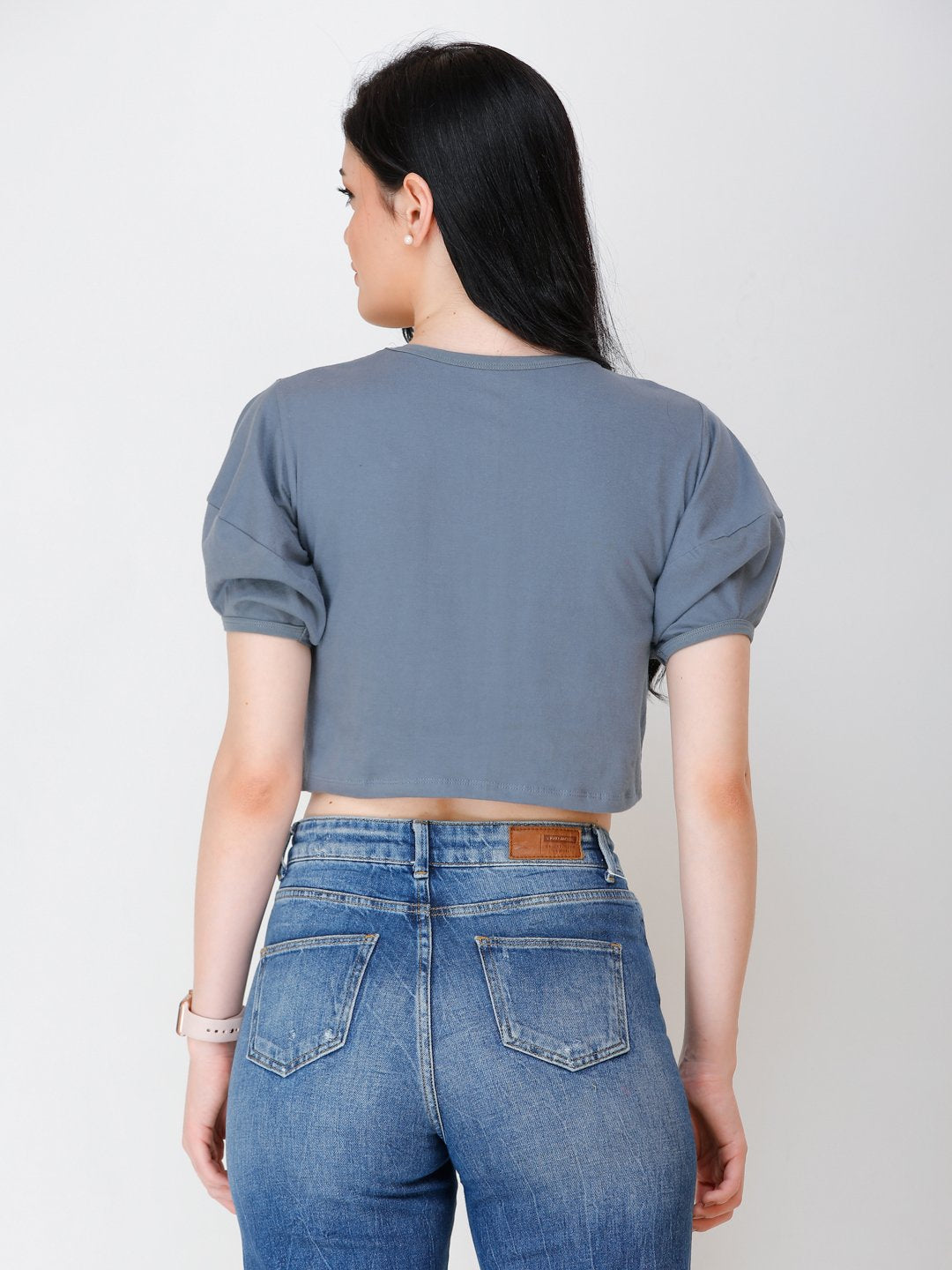 SCORPIUS GREY puff sleeve crop top