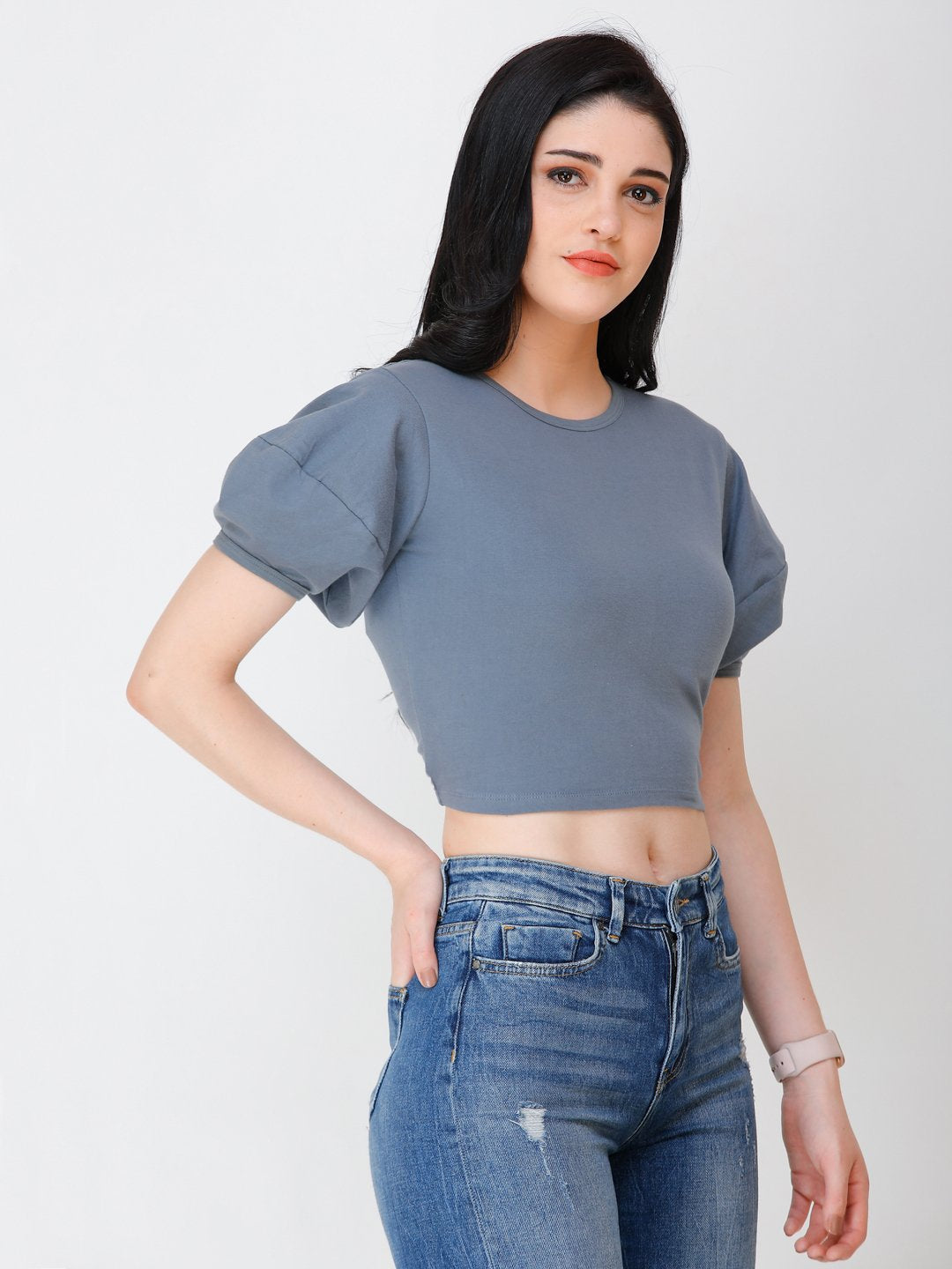 SCORPIUS GREY puff sleeve crop top