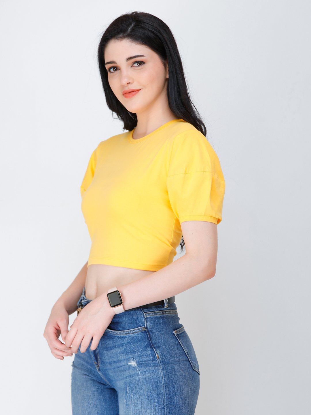 SCORPIUS yellow puff sleeve crop top