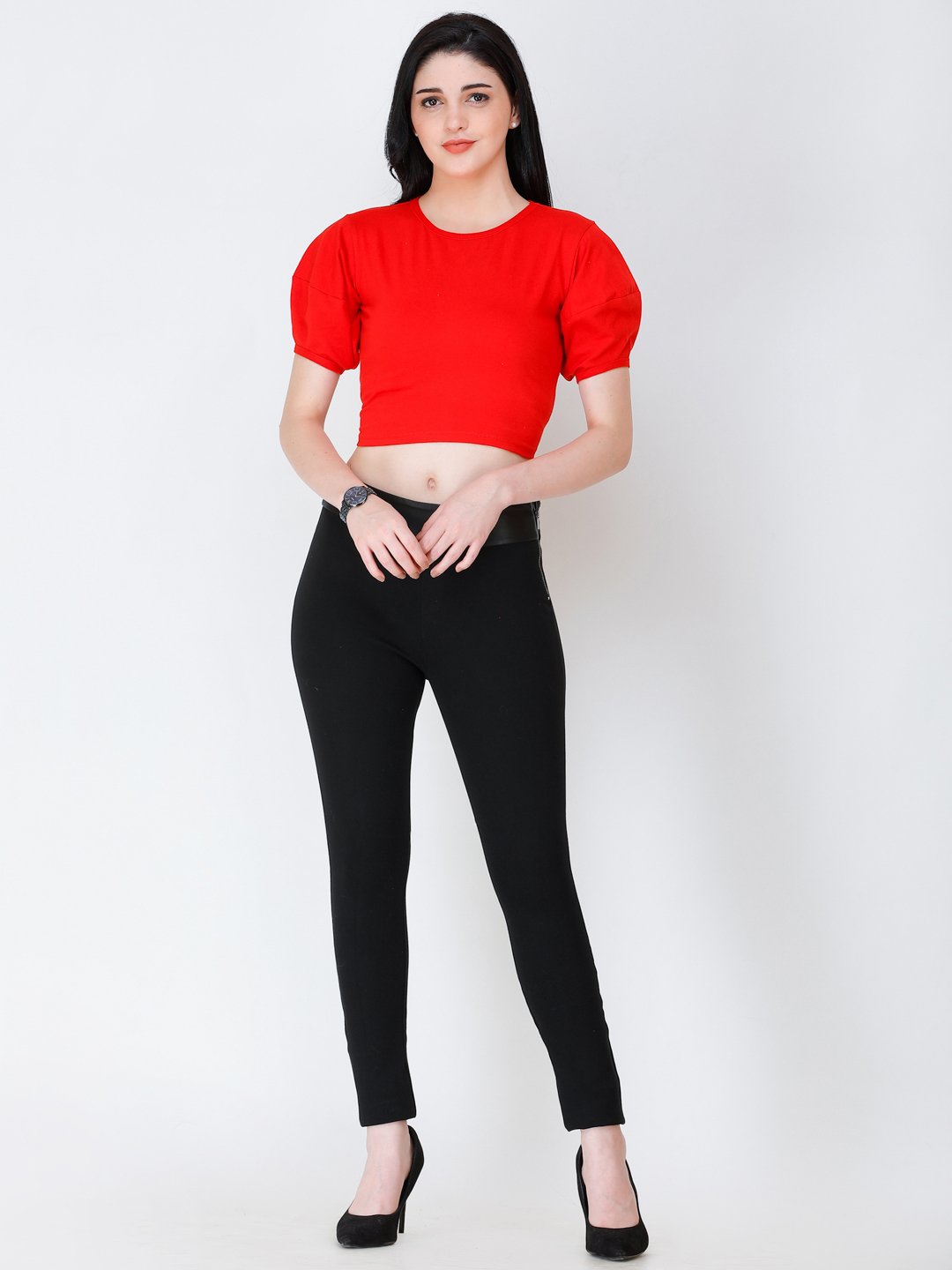 SCORPIUS Red puff sleeve crop top