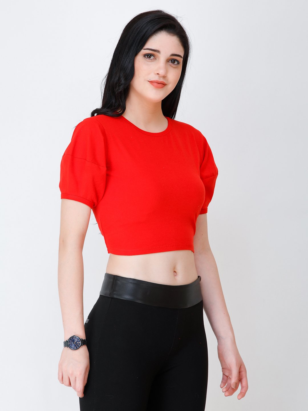 SCORPIUS Red puff sleeve crop top