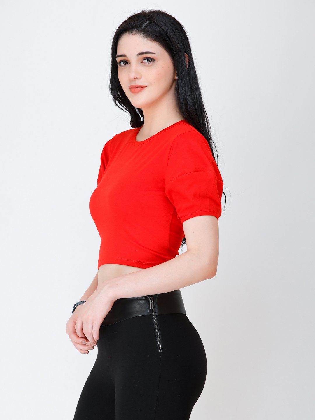SCORPIUS Red puff sleeve crop top
