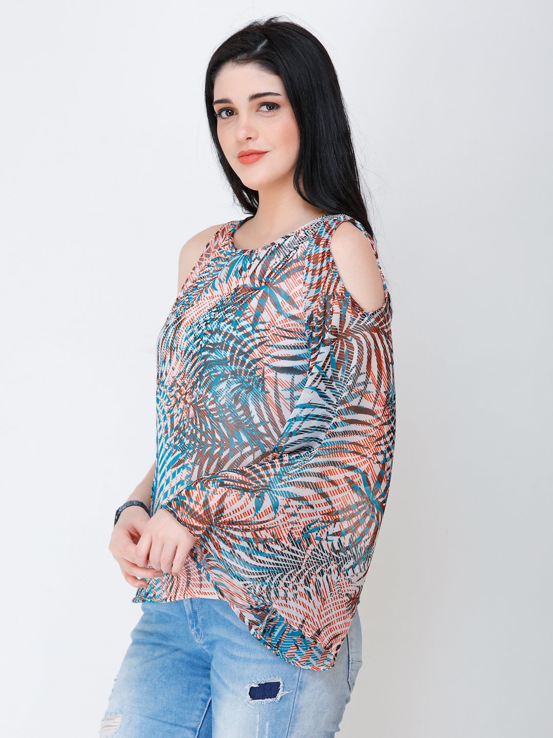 SCORPIUS one shoulder printed top