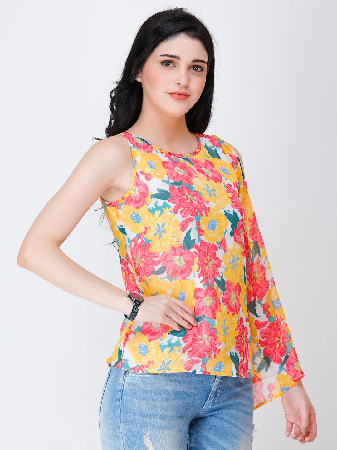 SCORPIUS one shoulder floral top