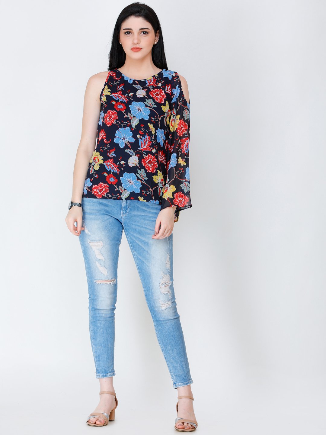 SCORPIUS one shoulder floral top