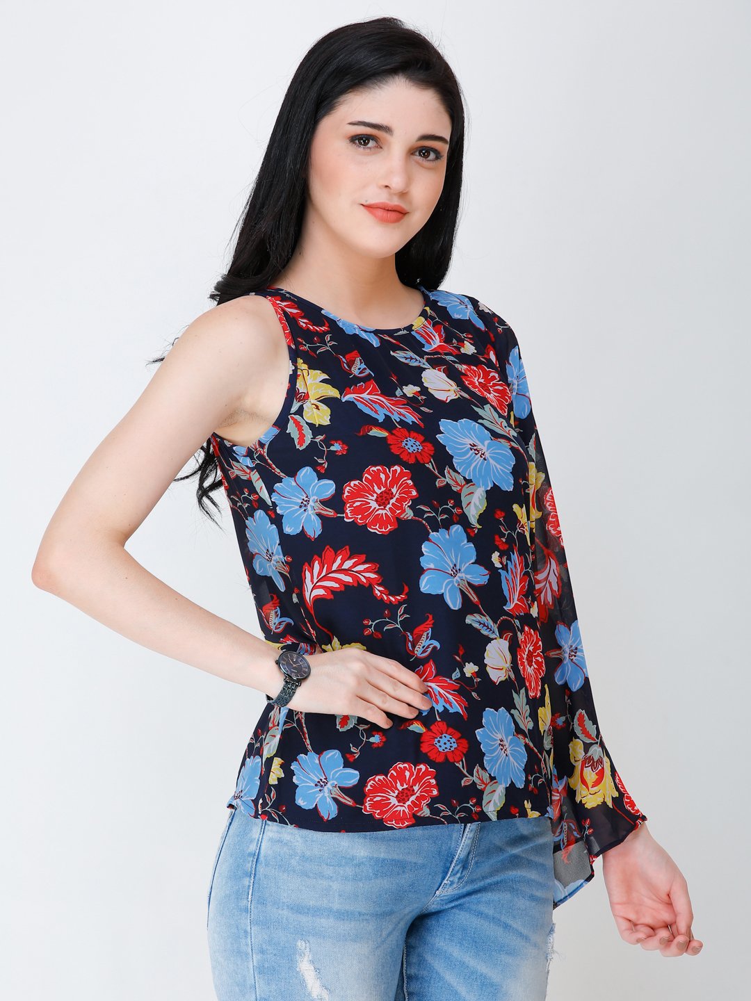 SCORPIUS one shoulder floral top