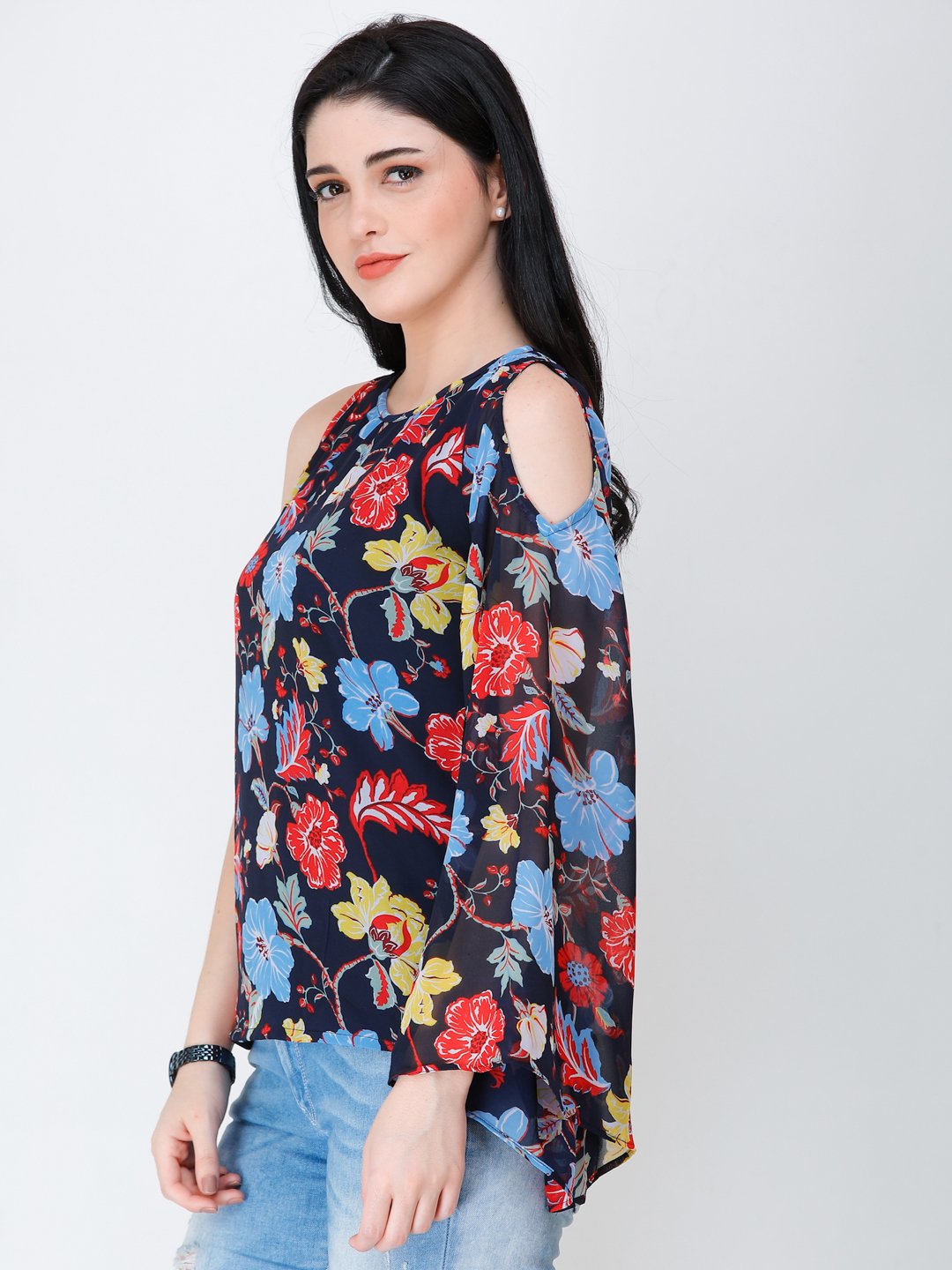 SCORPIUS one shoulder floral top