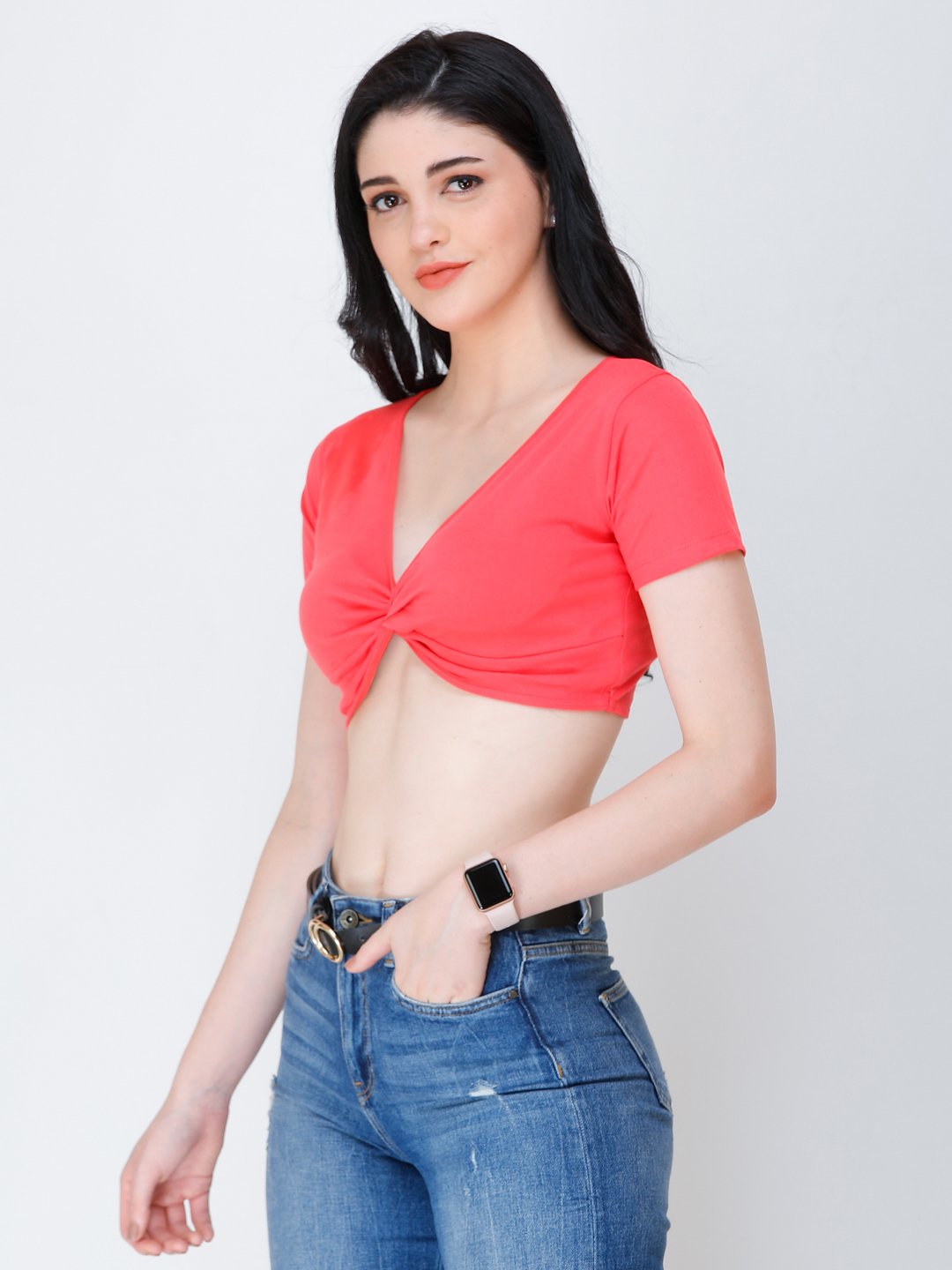 SCORPIUS coral knotted crop top