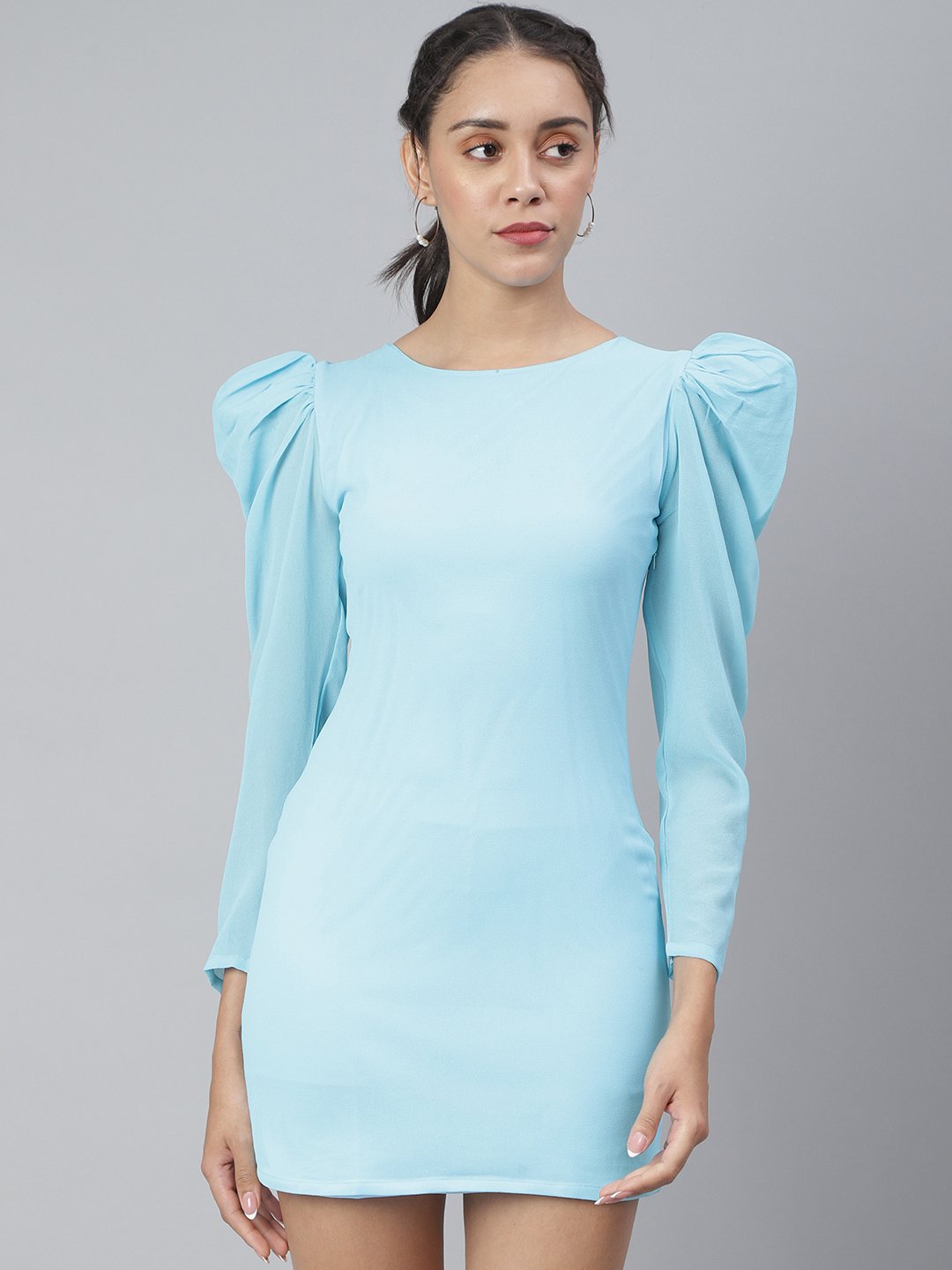 SCORPIUS Blue Georgette Bodycon Mini Dress