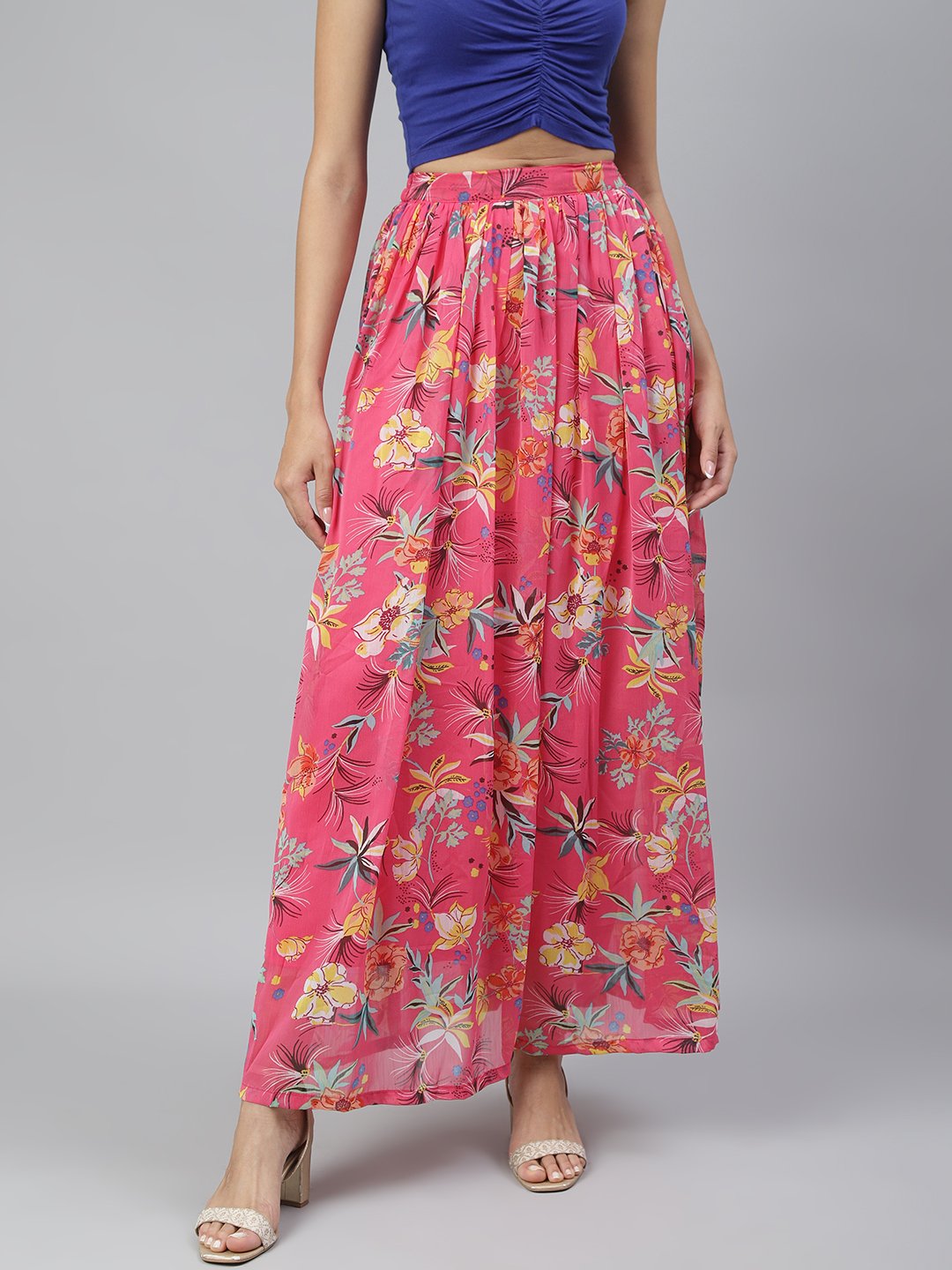 SCORPIUS Pink floral Long skirt