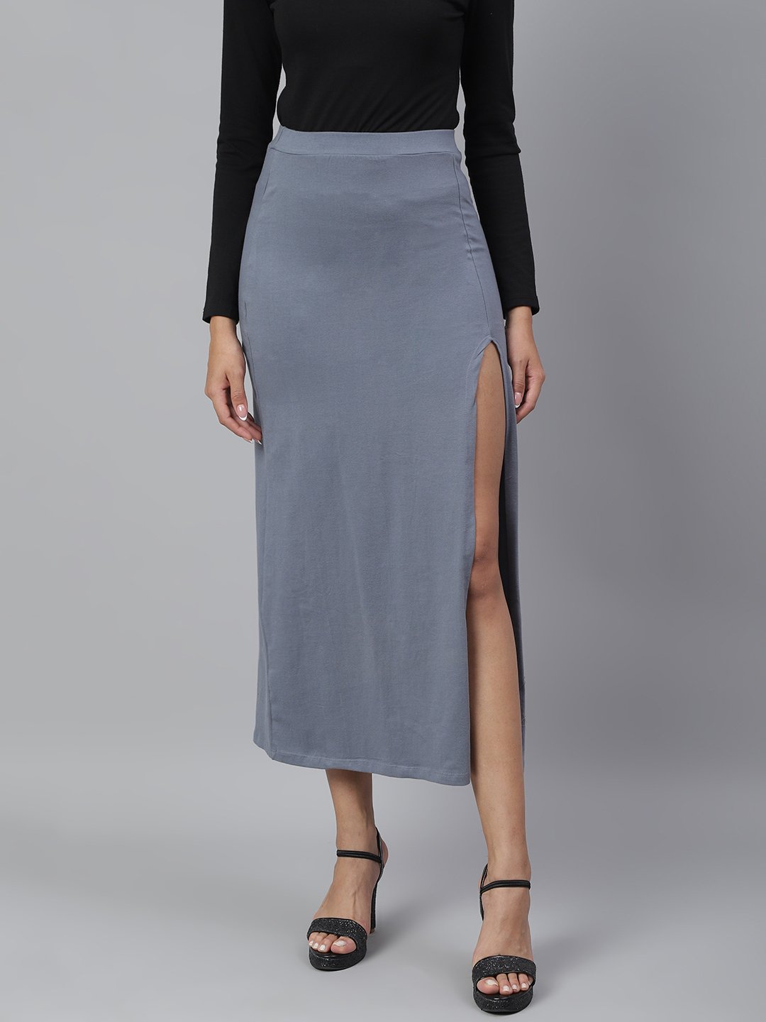 SCORPIUS Grey side slit Hoseiry Skirt