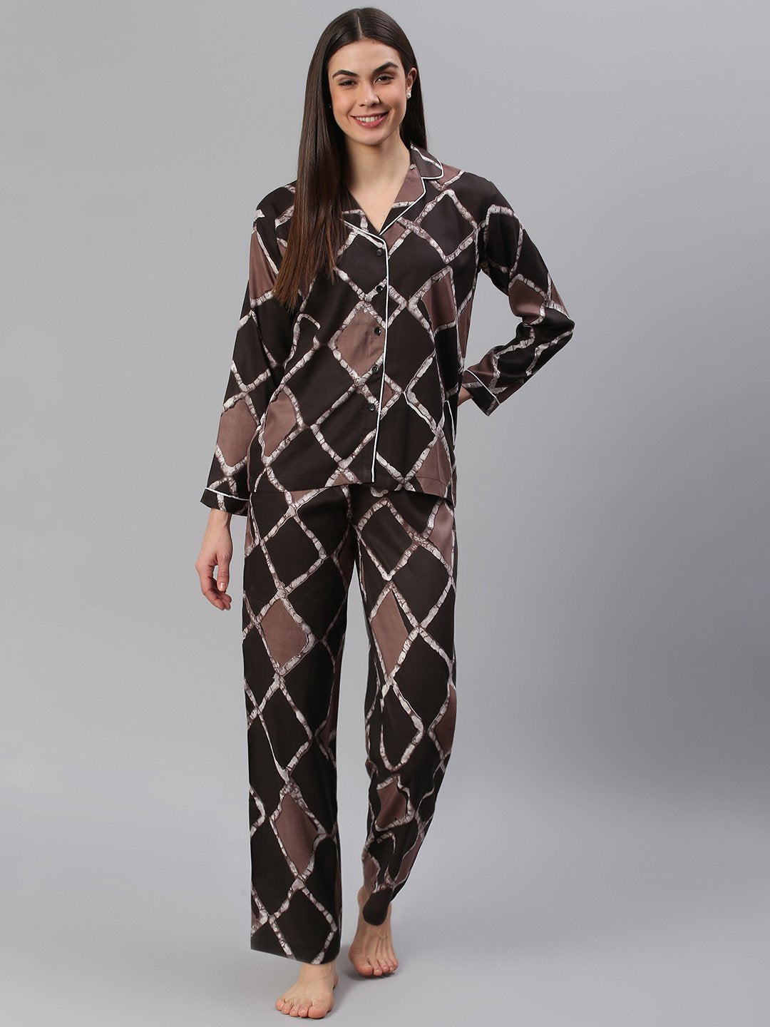 Cation Brown Printed Night Suit