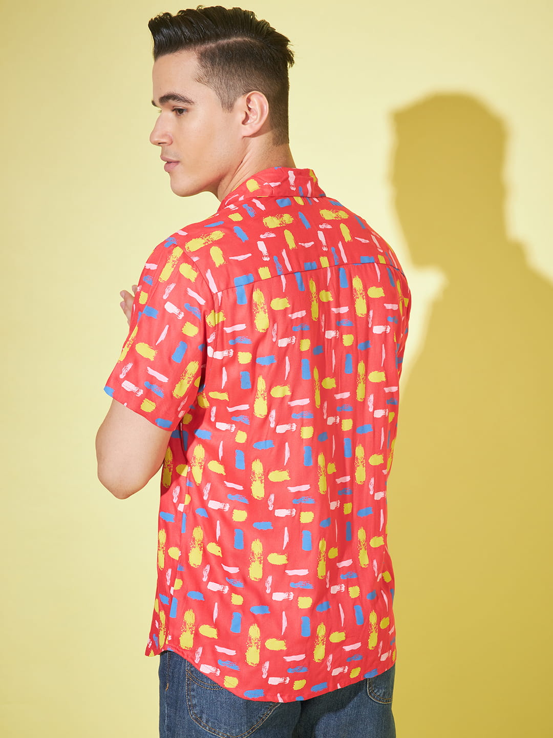 Fiery Allure: Red Printed Men's Shirt