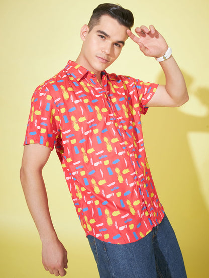 Fiery Allure: Red Printed Men's Shirt