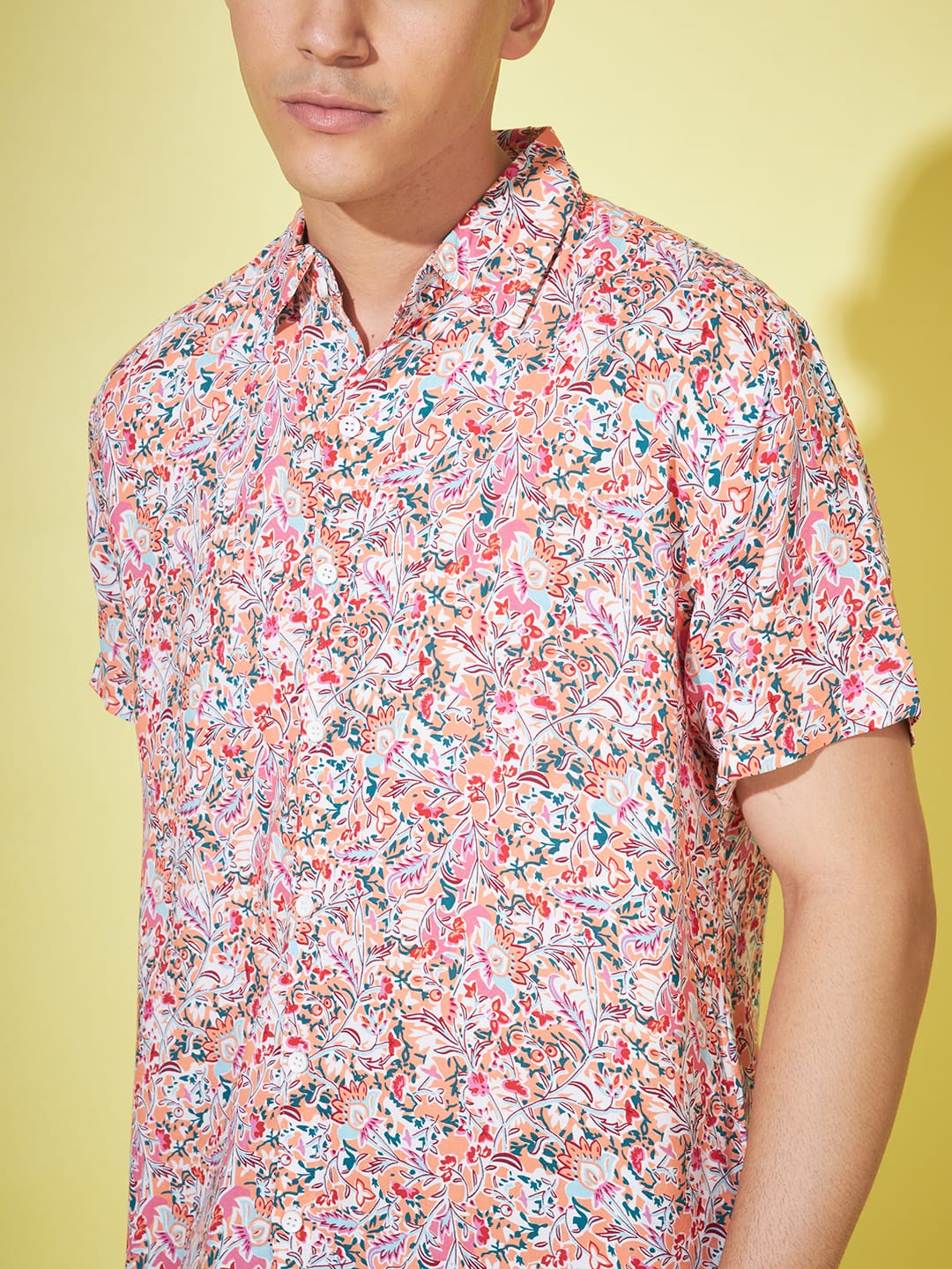 Masculine Finesse: Pink Printed Men's Shirt