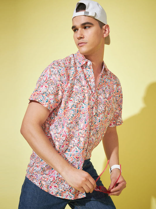 Masculine Finesse: Pink Printed Men's Shirt