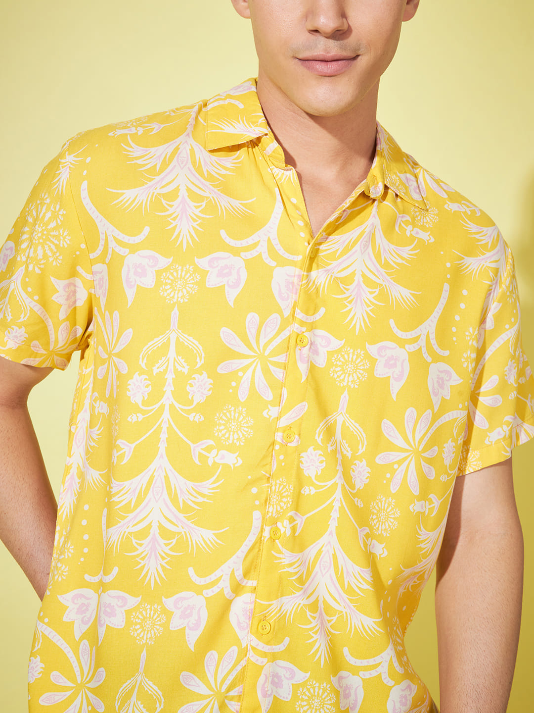 Sunlit Whispers: Lightweight Yellow Printed Shirt