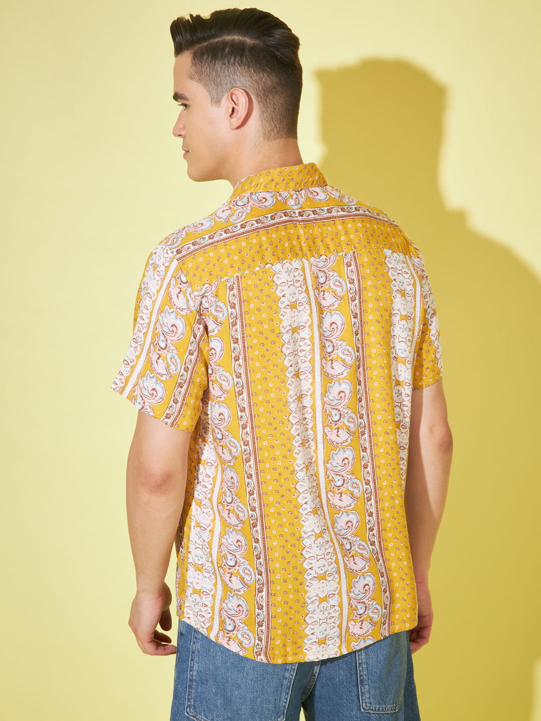 Majestic Splendor: Mustard Yellow Royal Printed Shirt