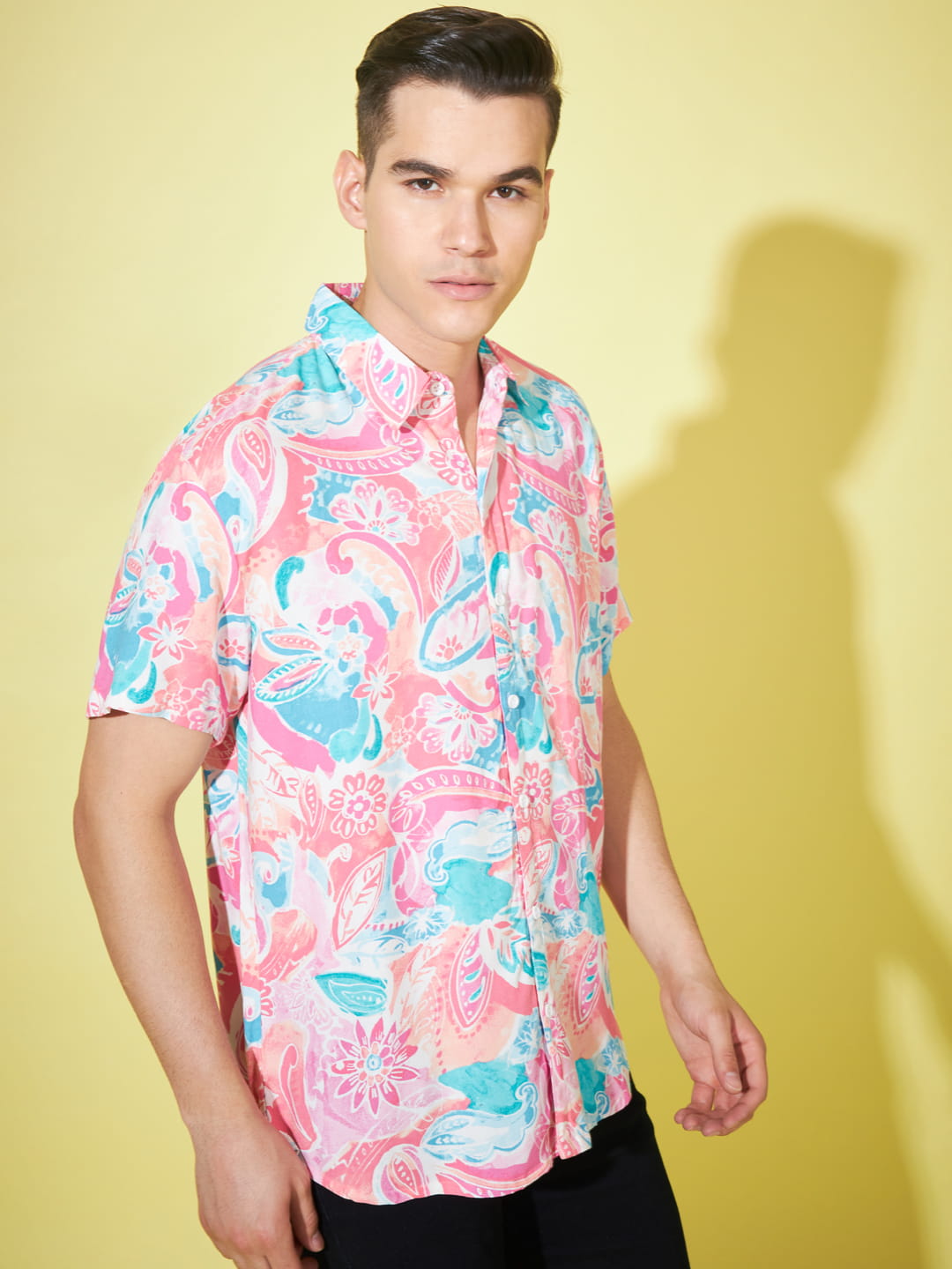 Rosy Delight: Pink Printed Men's Shirt